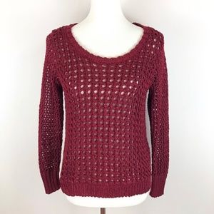 Lucky Brand Long Sleeve Sweater Open Weave Red